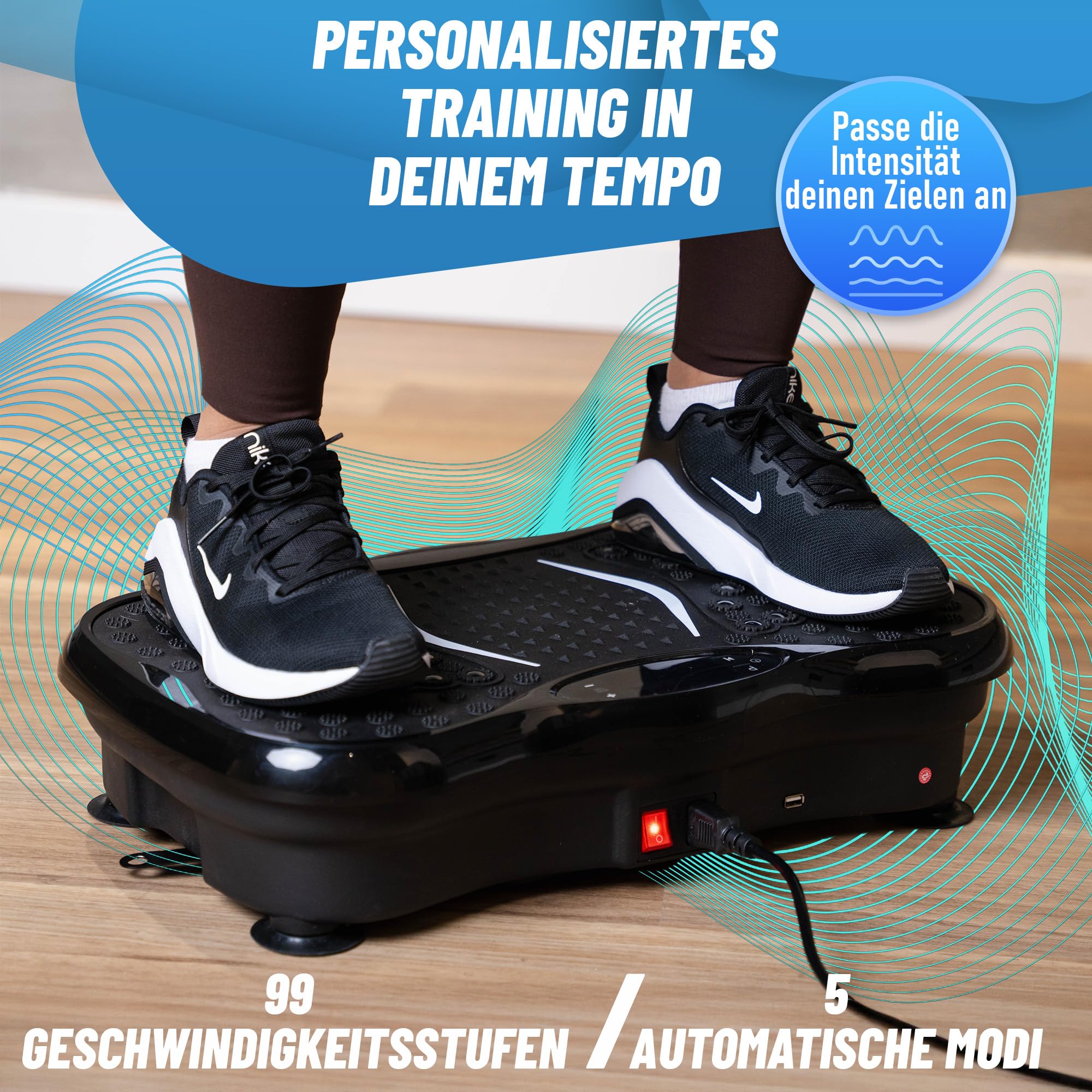 Plataforma vibratoria - Plataforma vibración Muscular - Vibration Plate - Plataforma vibración Adelgazar - Vibrating Plate con Sonido inalámbrico Bluetooh + Bandas elásticas , Manual y Toalla