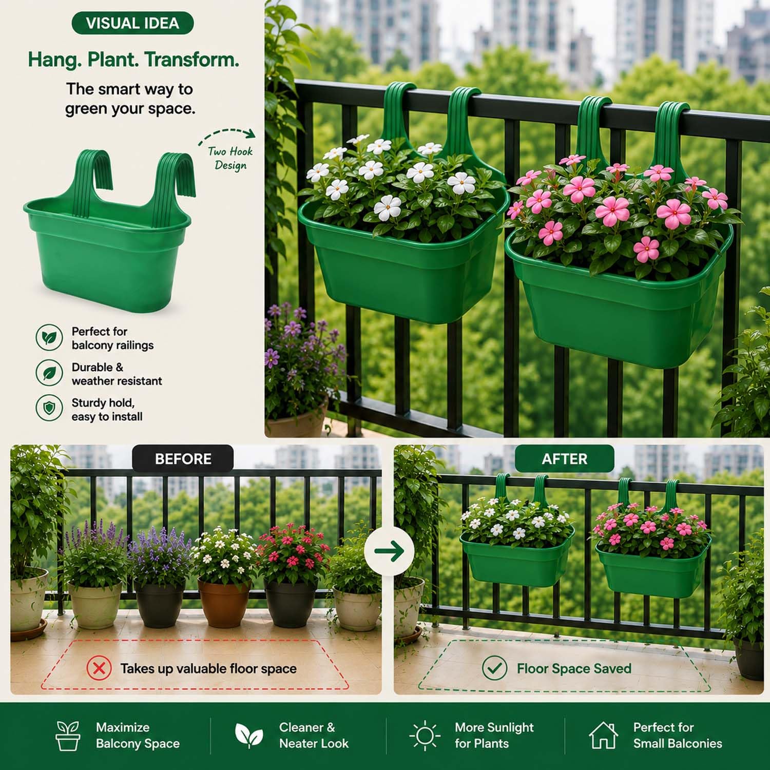 Go Hooked Railing Planters - 10 Hanging Pots -4 Go Hooked Railing Planters - 10 Hanging Pots -4