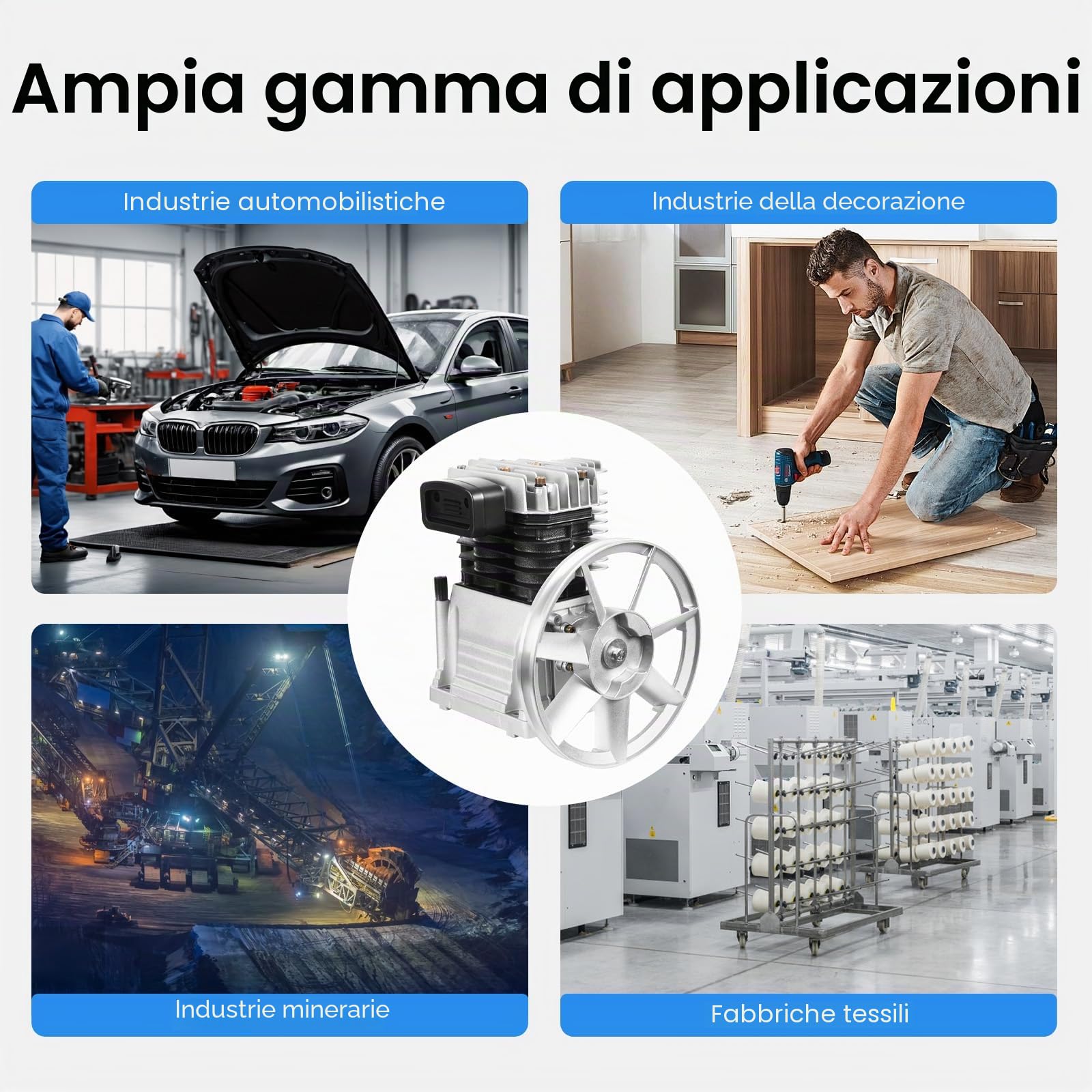 3 CV, testa del compressore d'aria a due cilindri, testa del compressore d'aria, con silenziatore filtro dell'aria, portata 250 l/min, per utensili ad aria compressa, decorazione