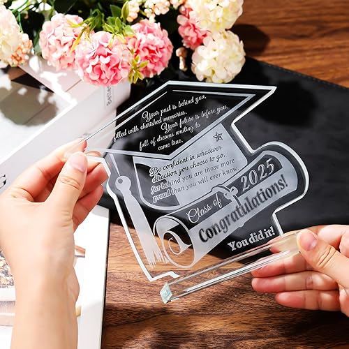Vista 17 de YWHL Regalos de graduación para él y ella, regalos inspiradores para graduados de la clase 2025, recuerdo de graduación de cristal grabado con láser
