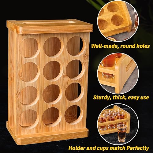 Miniatura 3 de Juego de vasos de chupito y soporte de 0.5 oz a 0.66 onzas  0.5 fl oz - 0.7 fl oz Juego de 12 bandejas de vidrio transparente para fiesta, club,