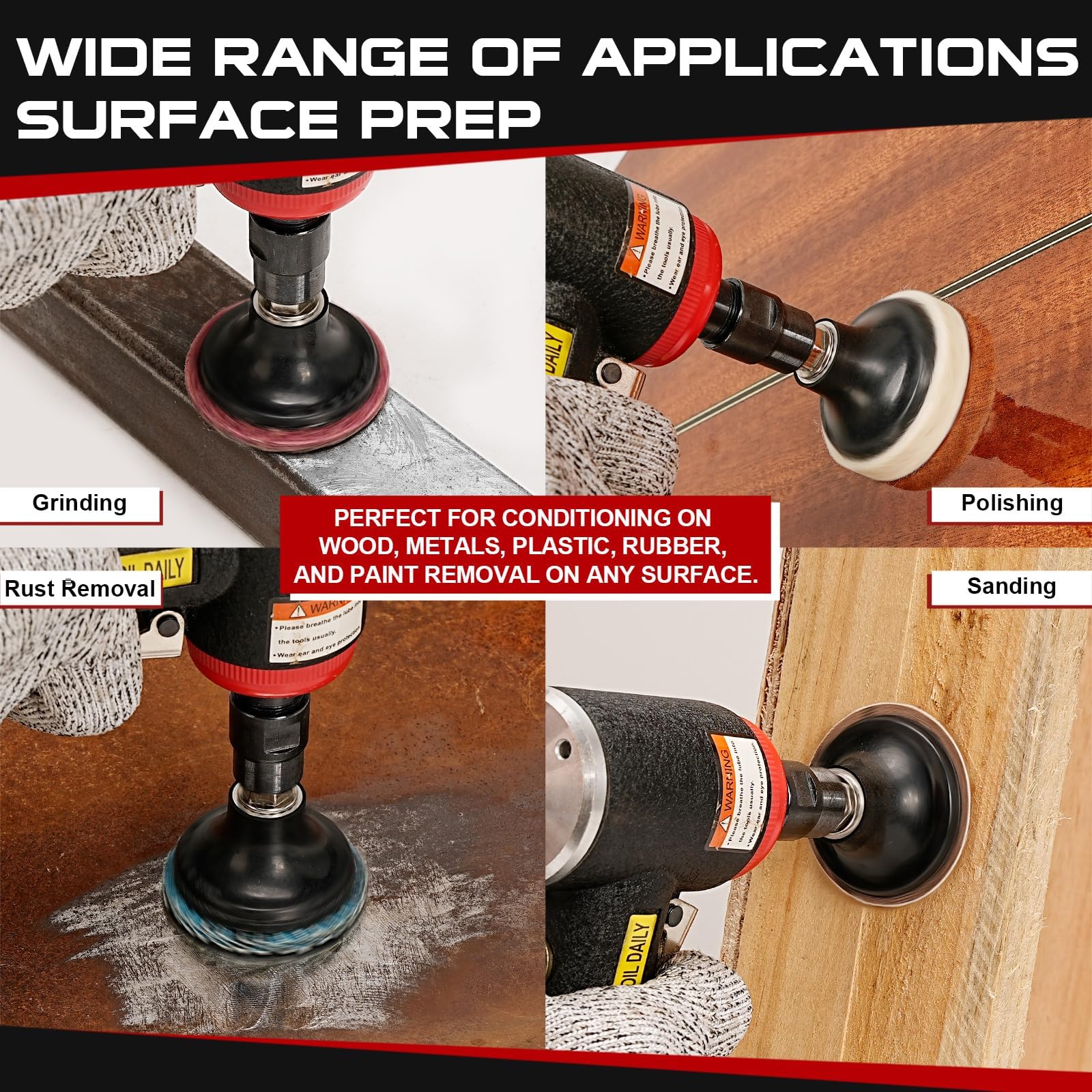 UPWOOD Mini Lucht Haakse Slijper Kit, 75mm, 3 Inch Pneumatische Mini Schuurmachine Set, 90° Oppervlakte Voorbereidingsgereedschap met 41 Roll Lock Snelle Wissel Schijven