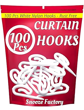 Fish Hook for Curtain Track - 100, White Nylon J Shape Rust Free Plastic Curtain Hooks for Drapes, American Pinch Pleated Curtains, C Channel Runners, Rods and Rings (Curtain Clips)