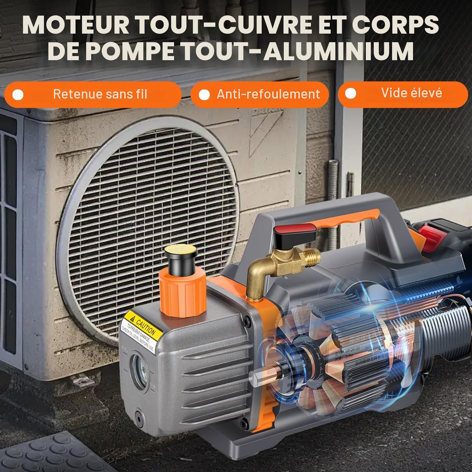 Pompe à vide compatible avec batterie Mak-ita 18 V, pompe à vide à 1 étape, 2 CFM, 1/4HP, 5PA testeur de vide pour outil d'air réfrigérant HVAC AC, dégazage de résine, emballage sous vide (sans piles)