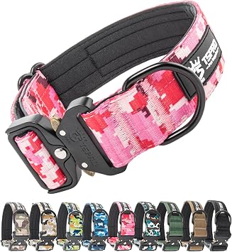TSPRO Premium Dog Collar | With Magic Tape Patch | Thick Adjustable | Strong Design with Quick-Release Metal Buckle | Suitable for Medium to Large Dogs Camouflage Pink, Camo Pink L