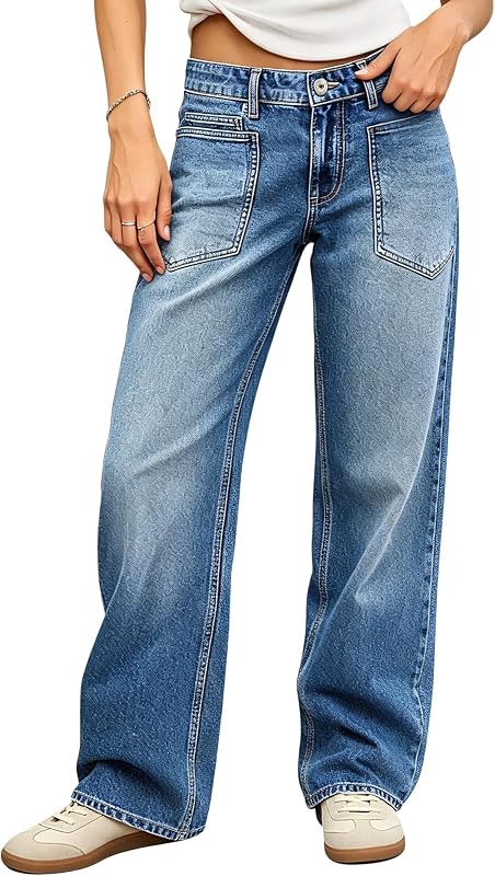 Women's Mid Rise Baggy Straight Jeans