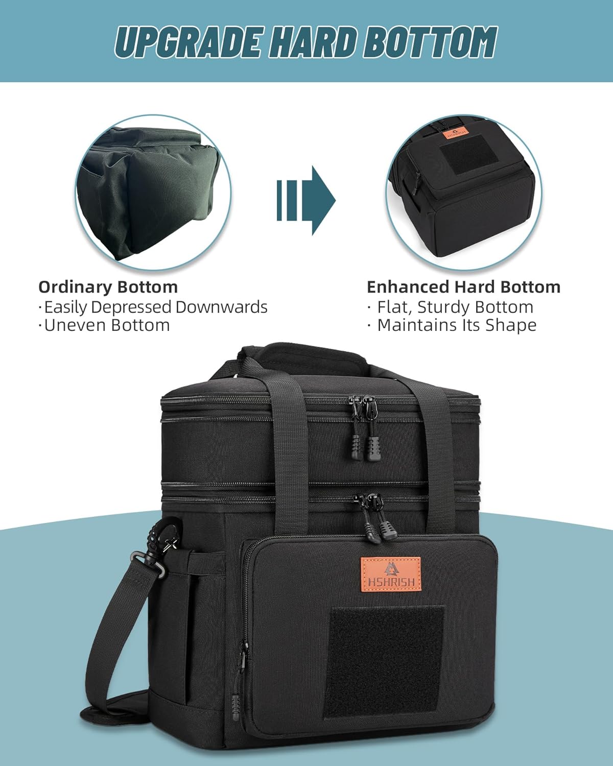 HSHRISH Lunch Box for men, Large Expandable Insulated Lunch Bag, Durable Waterproof Leakproof Tactical Cooler Bag for Adults Men to Work Picnic Beach Day Trips, 24 Cans/16 L, Black - Image 3