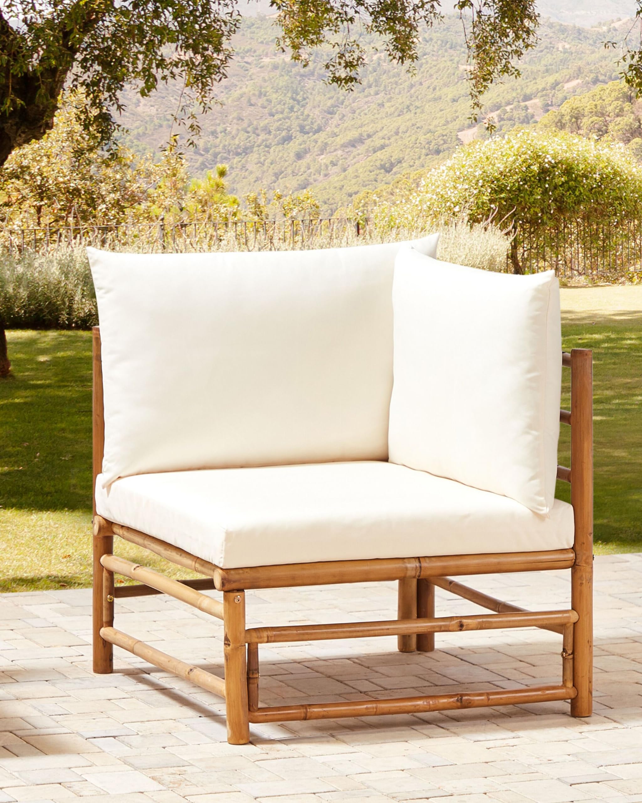 Fauteuil de Jardin d'angle en Bambou avec Coussin Extérieur sans Accoudoirs Blanc Cassé Cerreto