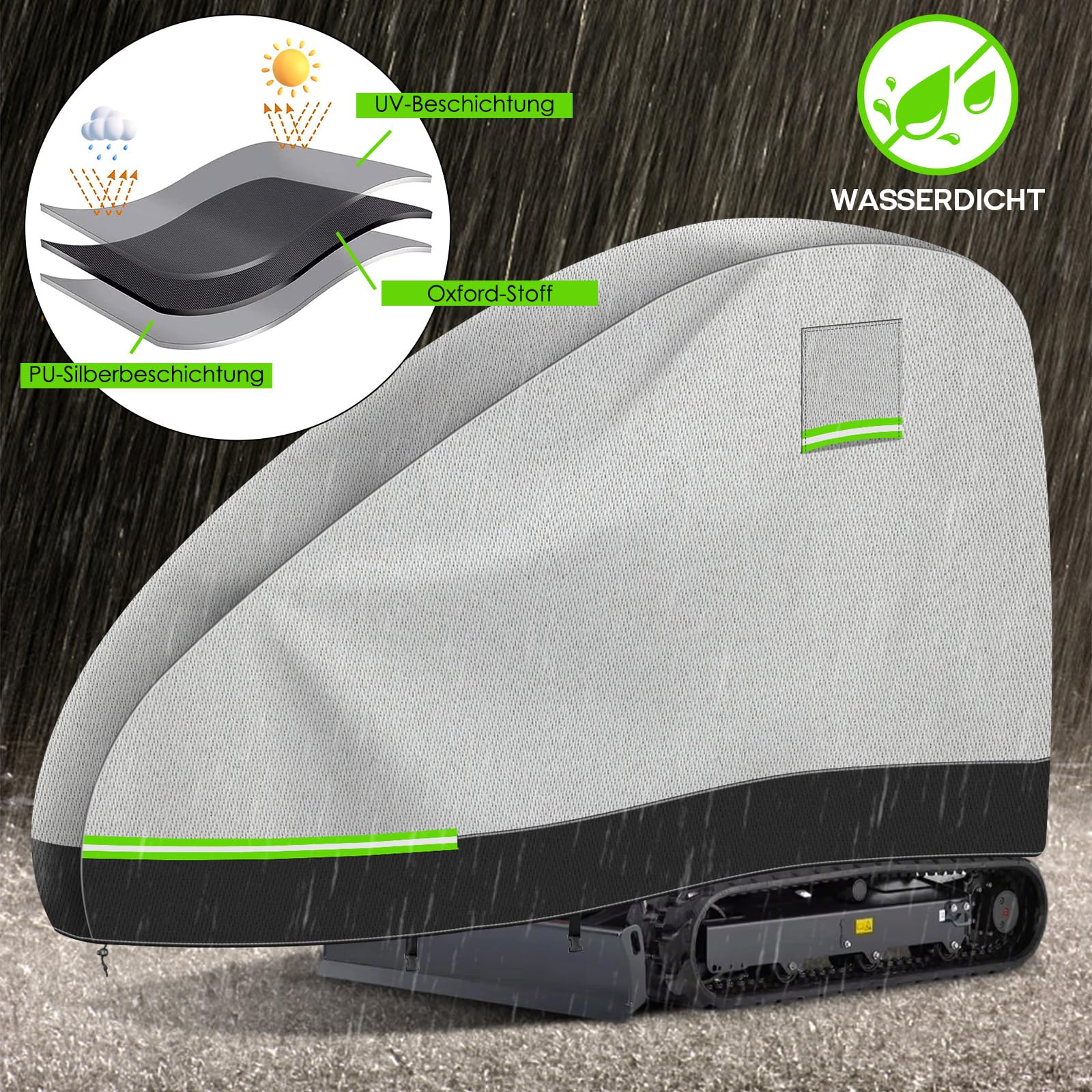 Housse Mini Excavatrice, 420D PU Imperméable Respirante pour 800-1600kg avec Fenêtre d'Aération, Fermeture éclair, Réflecteurs, Boucles Coupe-Vent et Cordon de Serrage, Bâche D'Excavatrice