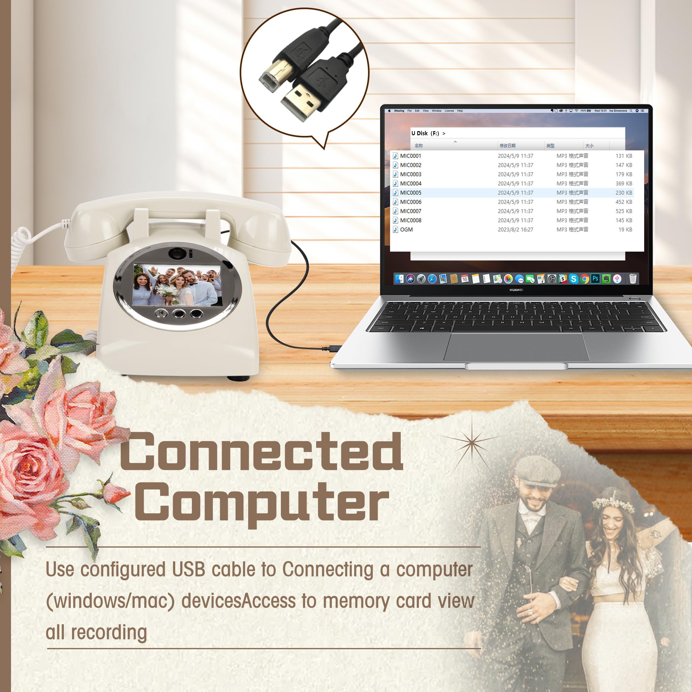 Libro de visitas de audio y video para boda, teléfono de video HD 1080p, reserva tus ocasiones especiales, ideal para bodas, despedidas de soltera, cumpleaños, graduaciones, baby shower (02)