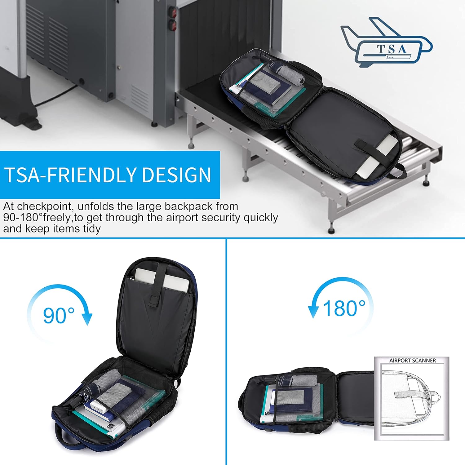 CAFELE 17.3 Inch Laptop Backpack with USB Charging Port, TSA-Friendly & Water-Resistant College Bookbag for Men and Women (Blue)