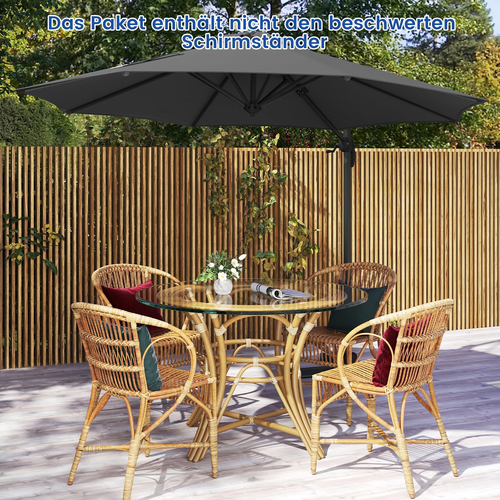 COSTWAY Parasol przeciwsłoneczny, 300 x 300 cm, z korbą, parasol ogrodowy, wychylny, obracany o 360°, duży parasol tarasowy, okrągły parasol do ogrodu, na taras