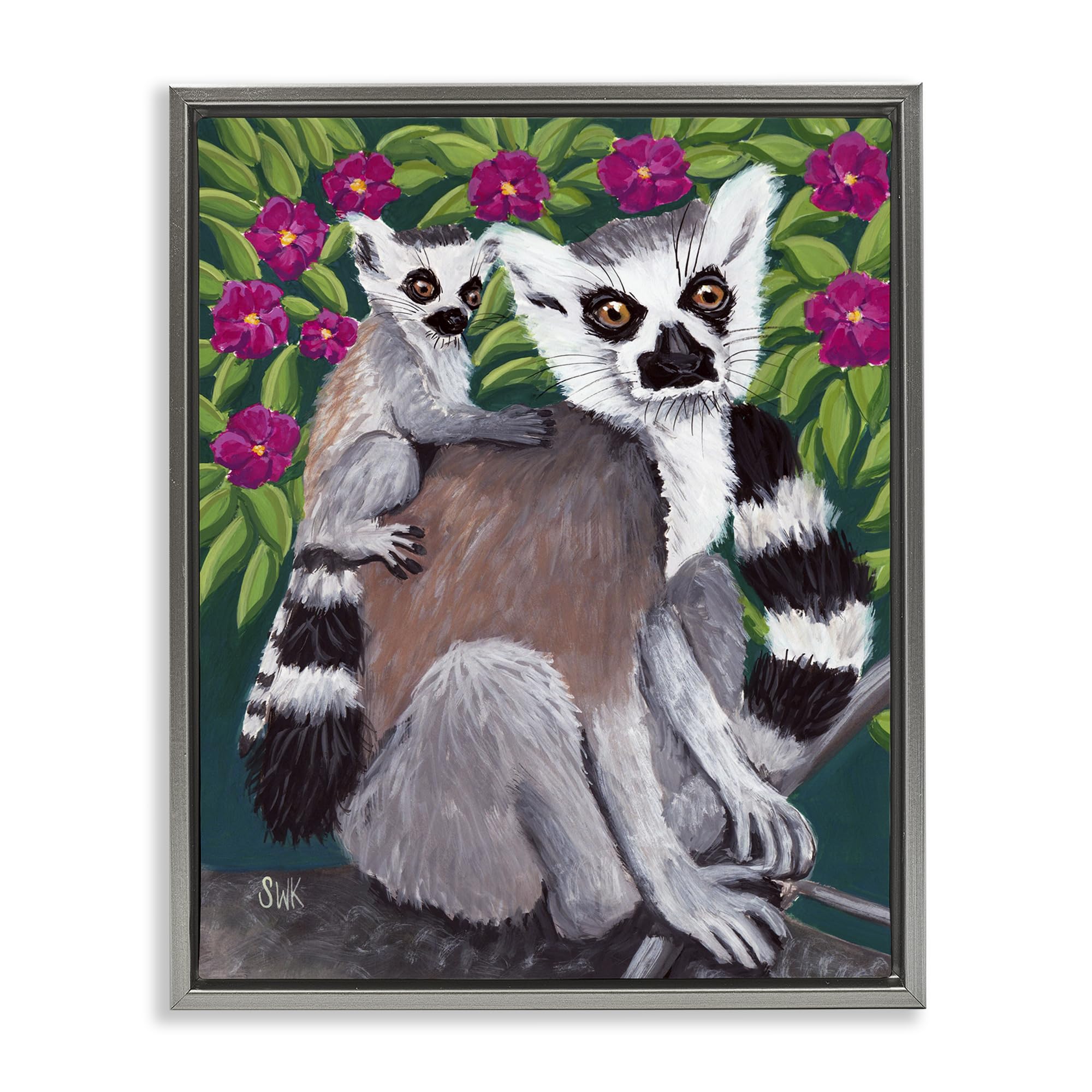 'Ring Tailed Lemur Mama & Baby'| Floating Frame Canvas Art