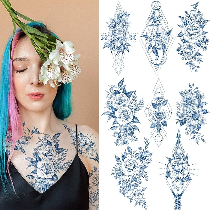 Buy 8 Sheet Semi Permanent Tattoos, Waterproof and LongLasting 2 Weeks