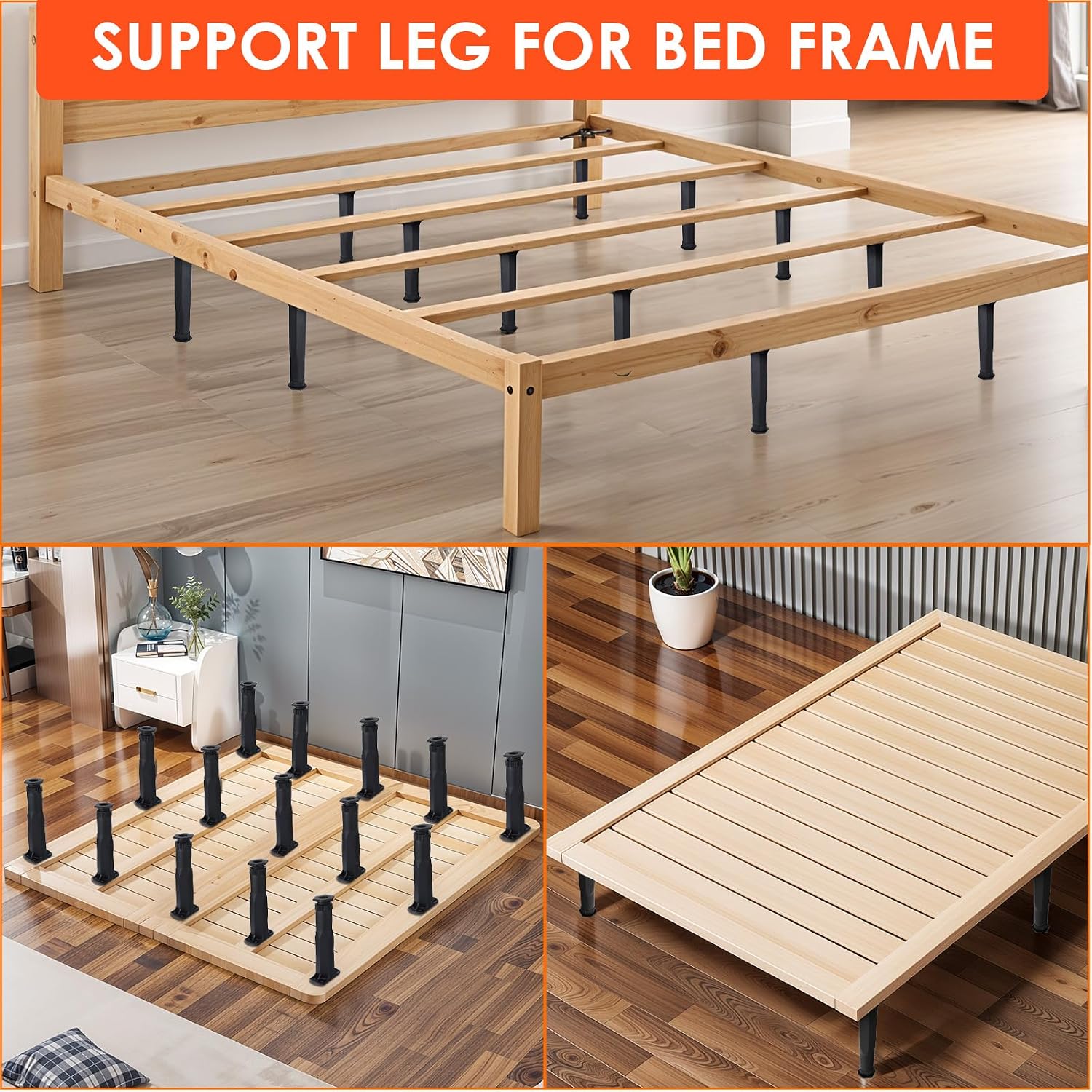 6 Pcs Adjustable Height Bed Support Legs, 7.9"-15" Bed Frame Legs for King Queen Bed Slats Bed Slat Support Bed Frame Center Support Furniture Leg Replacement Kit