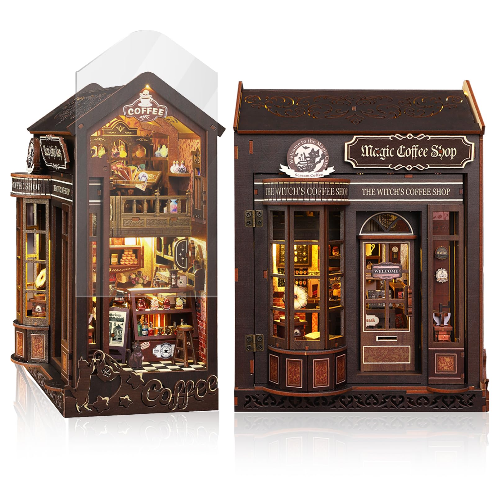 UFLJPKS Book Nook Kit for Adults and Teens, DIY Miniature House Kit with Led Light, 3D Wooden Puzzles for Adults, Wood Gifts for Family and Friends(