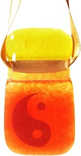 Yin Yang symbol orange yellow light catcher, fused glass suncatcher, symbol, symbolic, healing, meditation, window hanging, energy balancing