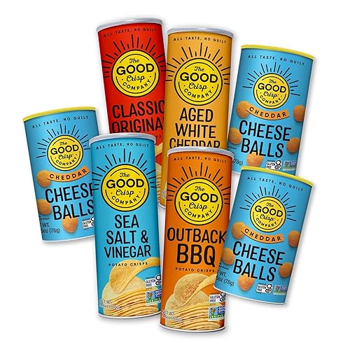 The Good Crisp Company, Paquete combinado de papas fritas y bolas de queso: contiene 4 botes de chips de 5.6 oz (original, cheddar blanco
