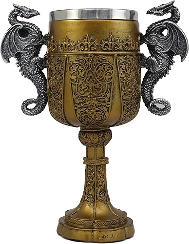 Miniatura 3 de Ebros Rey Decorativo Arturo Pendragon Santo Grial La Copa Dorada De La Vida Dragones Duales Beber Copa De Vino Cáliz Leyendas Arturo Ceremonial Copa
