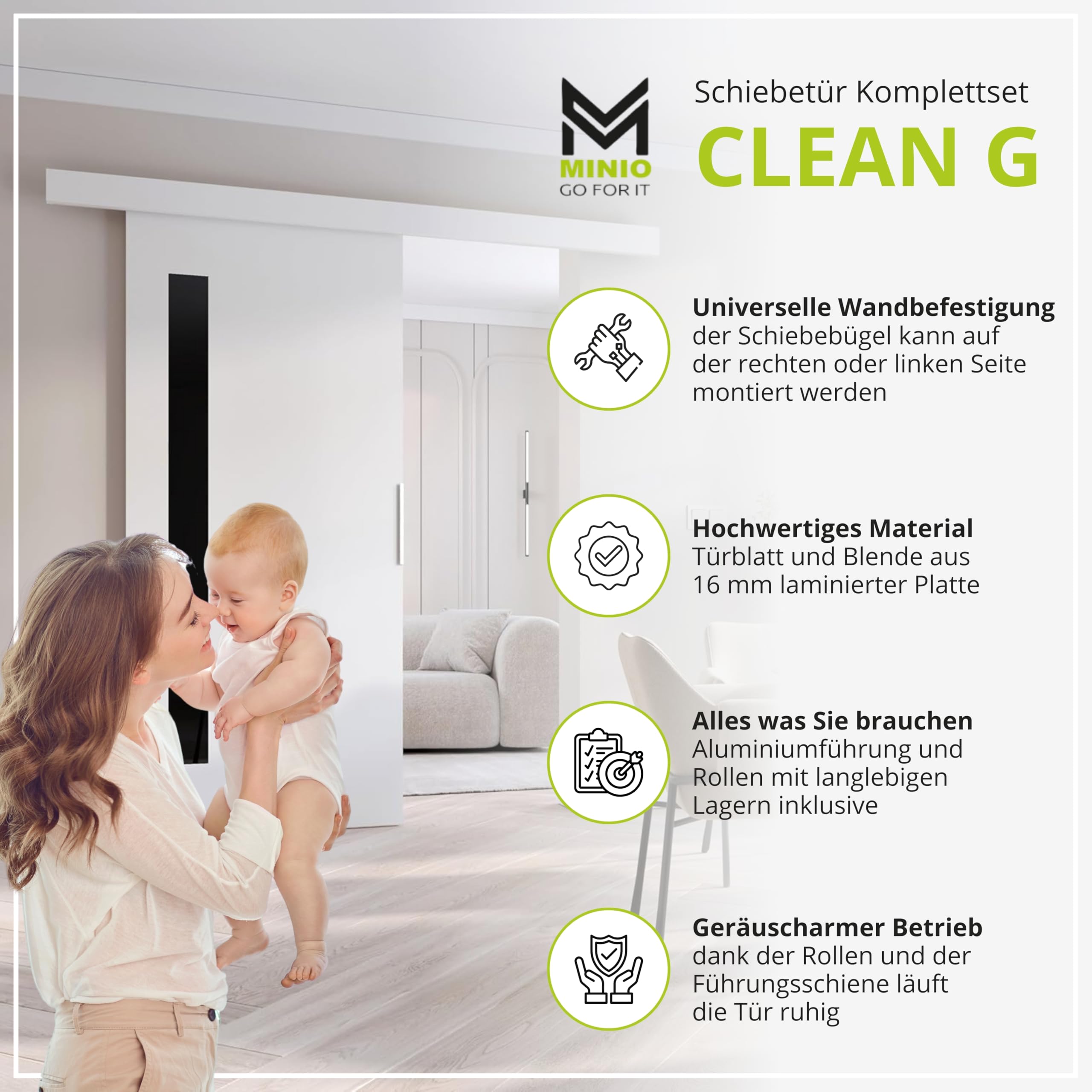 MINIO go for it - Schiebetür Komplettset CLEAN G Schiebetüren 96 cm Breit