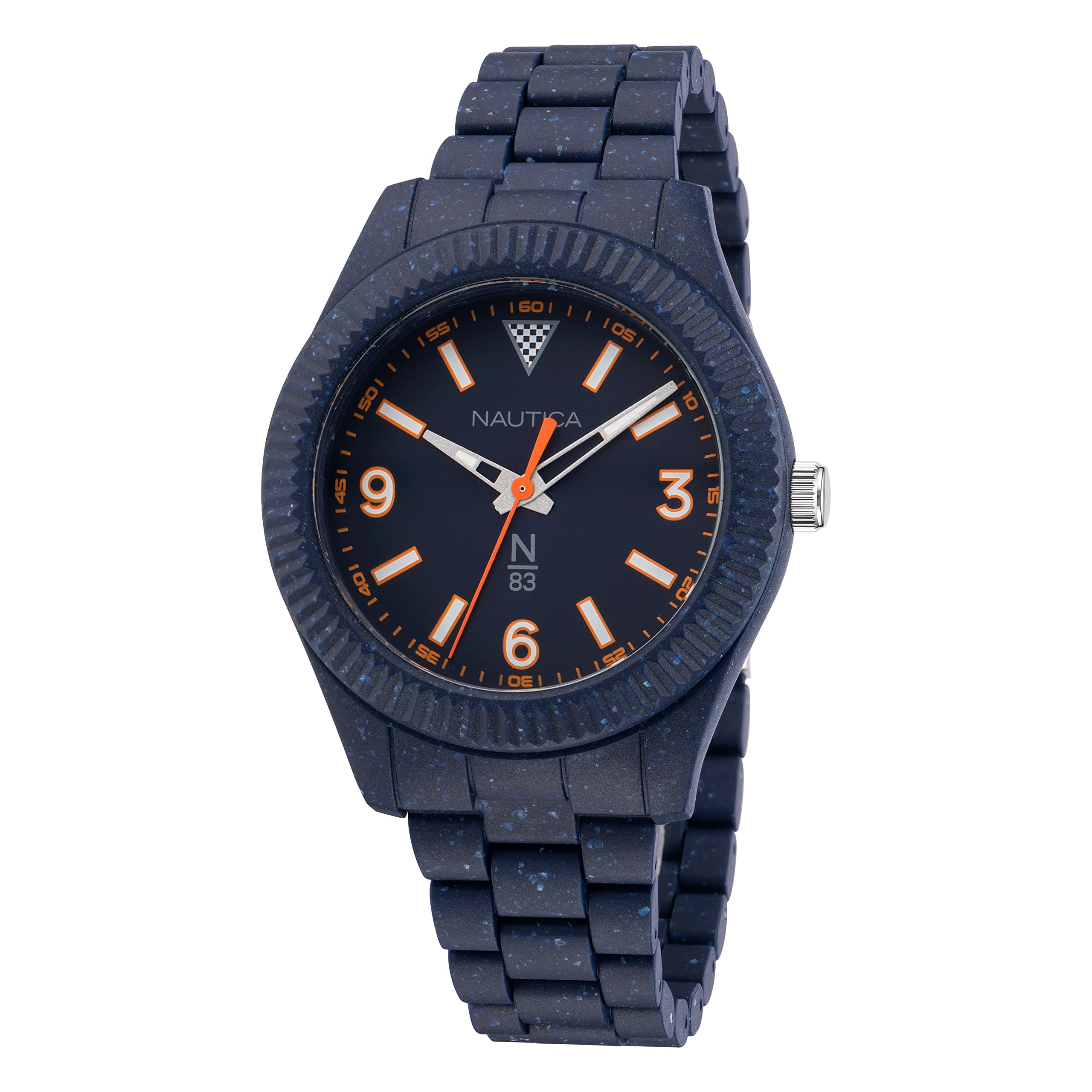 Nautica N83 N83 Mercury Bay Blue Blue Recycled Ocean Reloj de pulsera de plástico para hombre (modelo: NAPMBF201), Azul / Patchwork