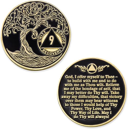 Miniatura 413 de 17 años Sobriety Mint Twisted Tree of Life - Medallón de recuperación AA/NA chapado en oro, fichas y fichas, color blanco