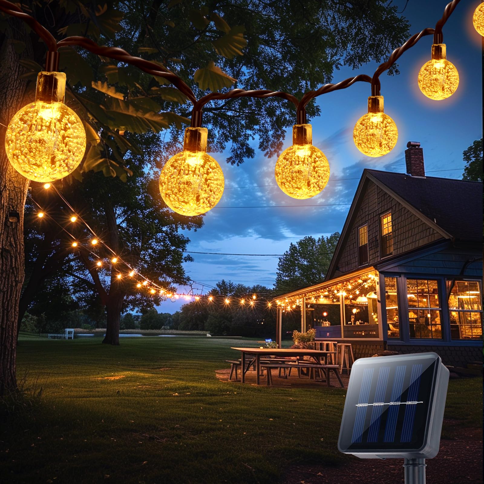 Suright Catena Luminosa Esterno Solare, 14 M, 60 LED, 8 Modalità, IP 65 Impermeabile Luci Solari Da Giardino,Per Giardino,Balcone,Terrazza, Natale, Matrimoni, Feste, Alberi(Bianco Caldo)