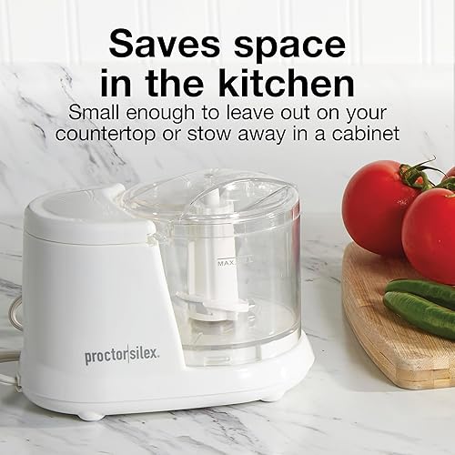 Vista 6 de Proctor Silex Durable Electric Vegetable Chopper & Mini Food Processor for Chopping, Puree & Emulsify, 1.5 Cup, White 1.5 tazas