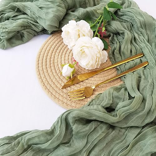 Miniatura 7 de Camino de mesa de gasa de 10 pies, camino de mesa de tela de queso de gasa de 35 x 120 pulgadas, camino de mesa verde salvia, transparente,