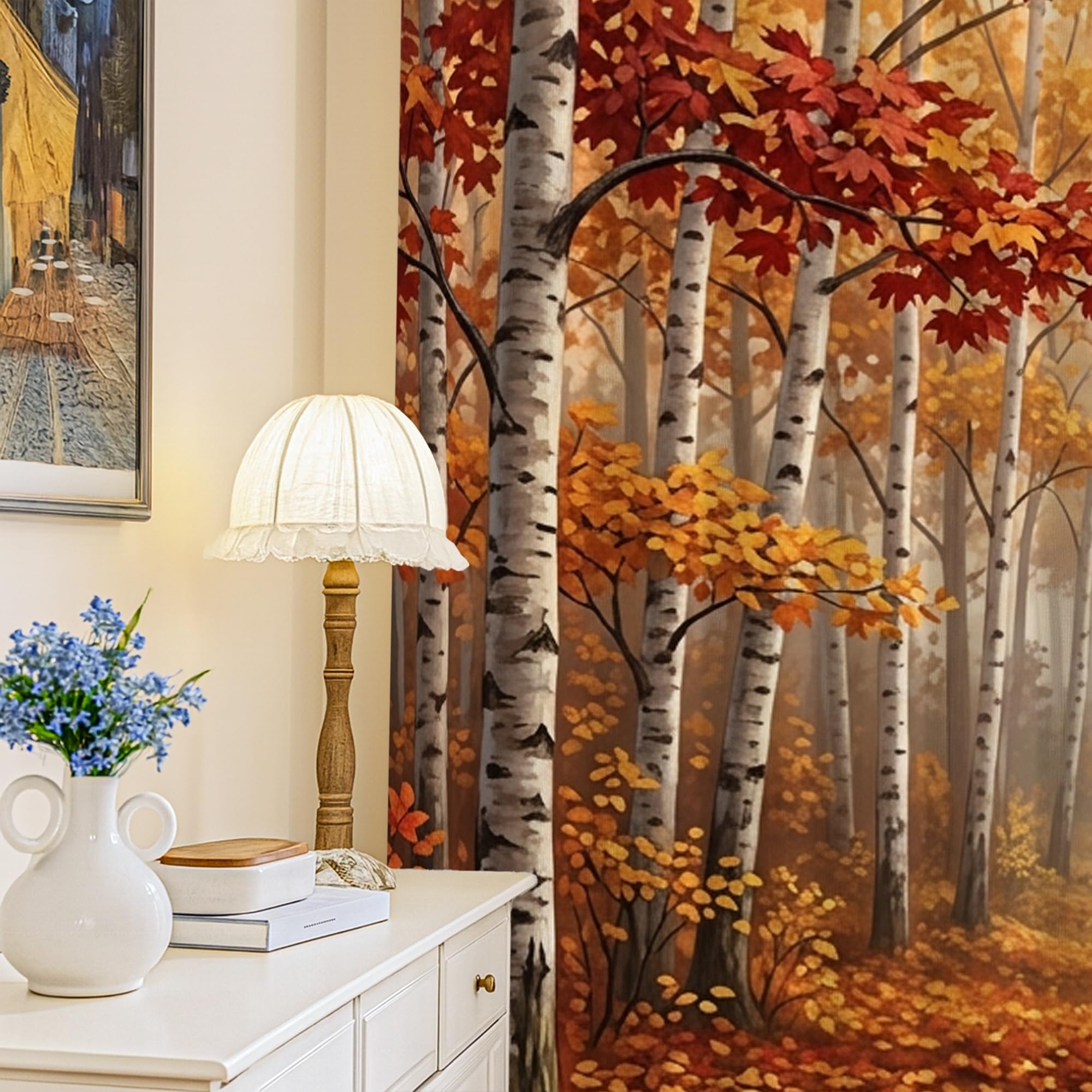 Rideaux occultants isolants thermiques orange pour salon et cuisine à motif nature 132x213