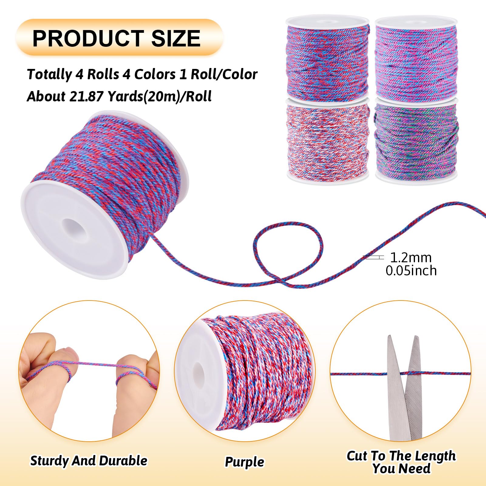 Spritewelry 4 Rolls 1.2mm Braided Cord Thread Polyester Twine Macrame Cord Round Beading String for DIY Crafts Bracelet Necklace Jewelry Making Purple - Image 3