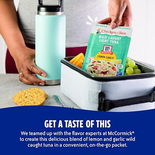 Miniatura 5 de Chicken of the Sea Atún ligero Wild Caught, paquetes de 2.5 onzas (caja de 12), ajo limón ligeramente sazonado