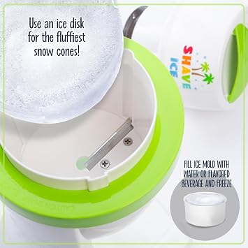Nostalgia Electric Hawaiian Table-Top Snow Cone Maker, Shaved Ice Machine Includes 1 Reusable Plastic Cup and Ice Molds, White/Green