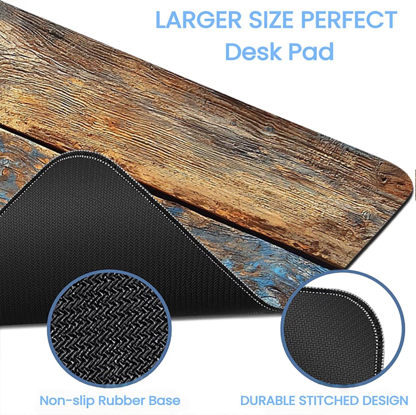 Lpfieonn Retro Großes Schreibtischunterlage, XXL Schreibtischunterlagen, Blau XXL Wasserdicht Gaming Mousepad mit Vernähter Rand und Rutschfeste Gummibasis, für Laptop/Hause/Büro 120x60cm PF-3221