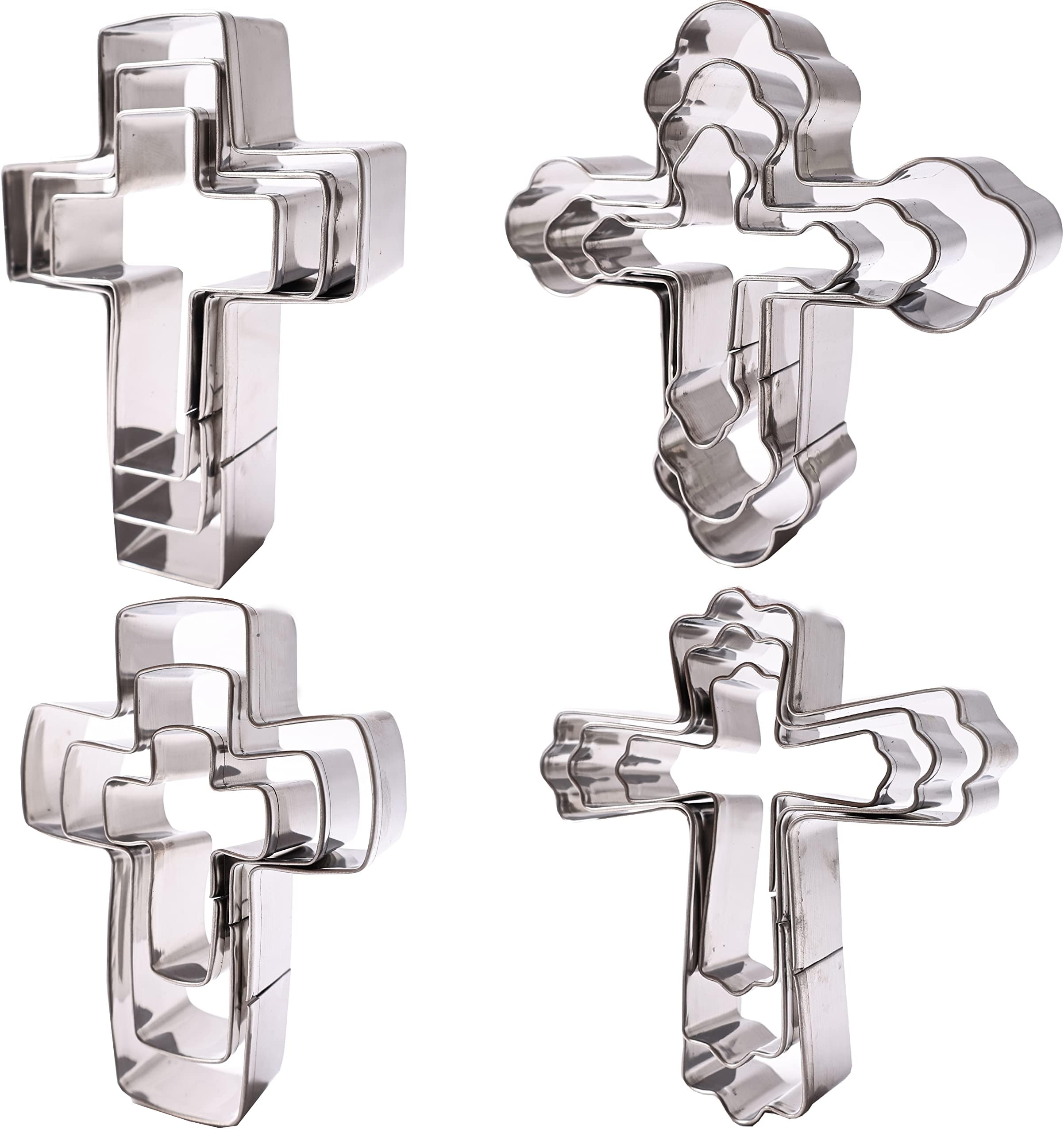 Cross Cookie Cutter Set - 12 Piece - 4 Different Cross Shapes Stainless Steel Cookie Cutters Mold for Fondant and Biscuit