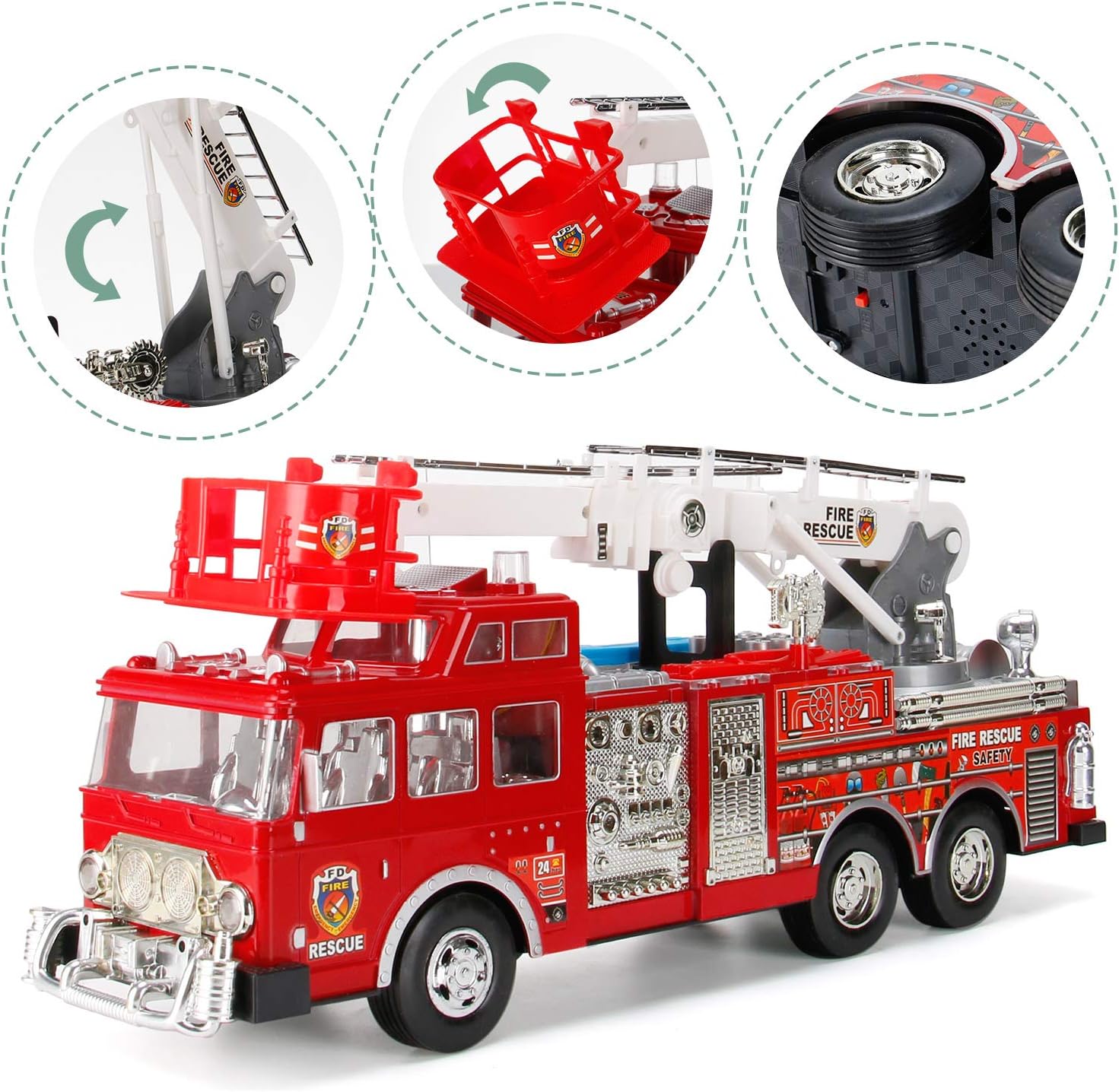 20-Inch Jumbo RC Rescue Fire Engine Truck Remote Control Toy with Foot Pedal Control, Extending Ladder, Flashing Lights and Sounds