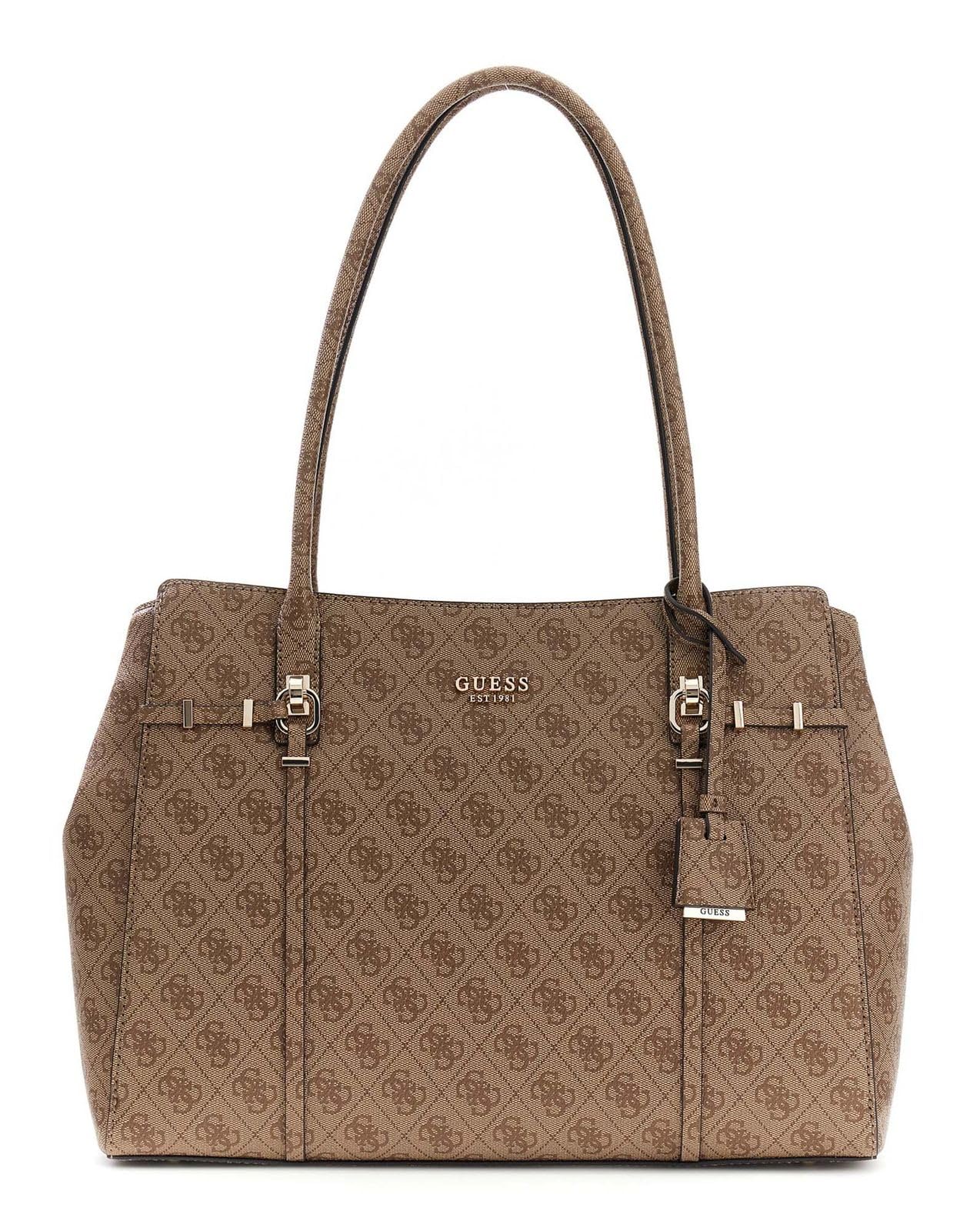 Sac GUESS Leona à épaule marron clair résistant avec 2 compartiments - 4