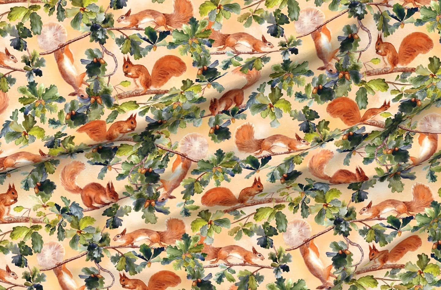 Spoonflower Fabric - Squirrels Squirrel Tree Branch Leaves Autumn Watercolor Printed on Minky Fabric by The Yard - Sewing Baby Blankets Quilt Backing Plush