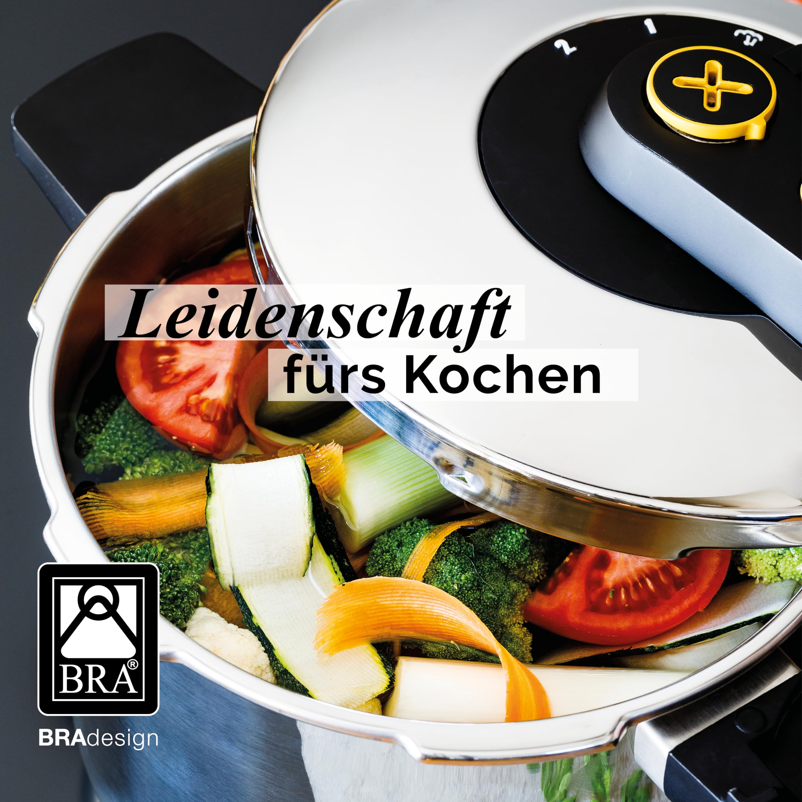 BRA Excellent | 4-Liter-Schnellkochtopf mit einfachem Öffnen | Edelstahl 18/10, 2 Kochprogrammen und Öffnungssperrsystem, alle Herdarten geeignet