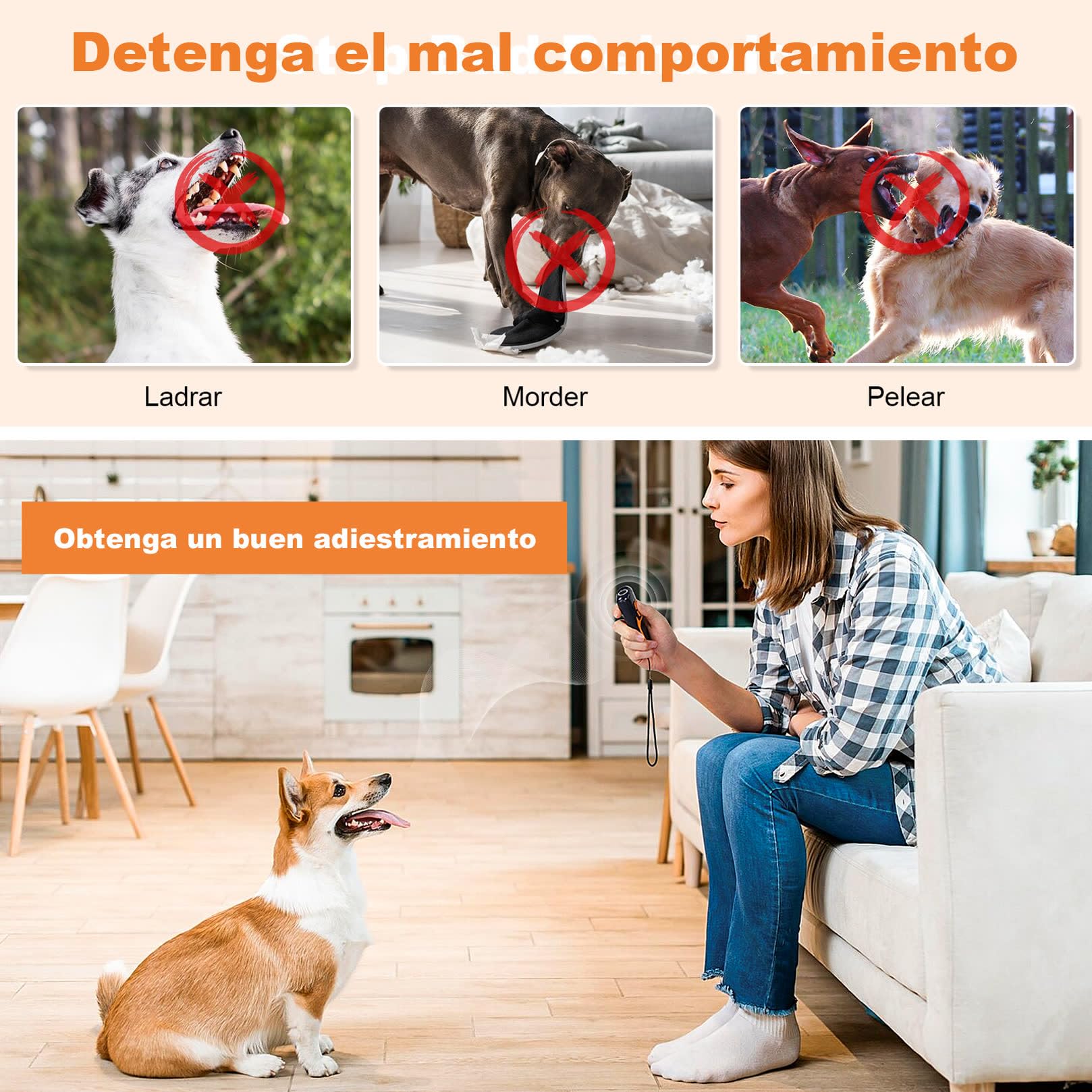 Antiladridos para Perros Ultrasonidos Dispositivo Antiladridos Ahuyentador de Perros Repelente Canino Portátil Recargable 15m Seguro y Humano Anti Ladridos Interior Exterior