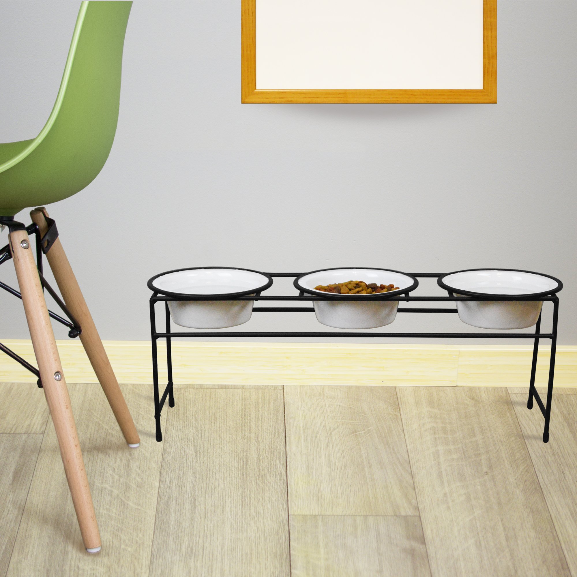 Platinum Pets Modern Triple Diner Feeder With Stainless Steel Dog