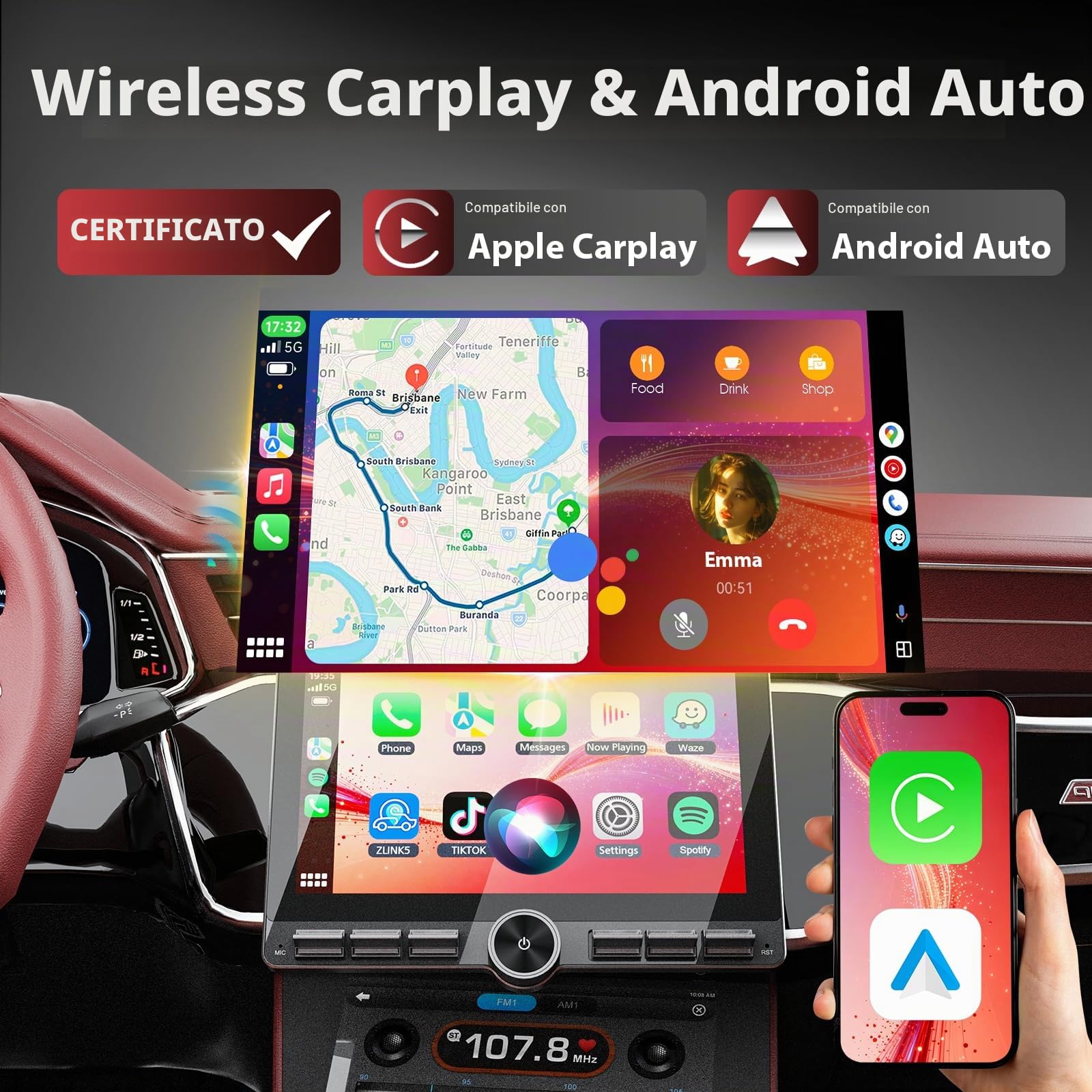 Haudio DAB Autoradio 1 DIN Bluetooth con CarPlay wireless & Android Auto,con schermo 10 pollici Touchscreen Lettore, FM/AM Radio,Telecamera di backup,Bluetooth 5.0,AUX
