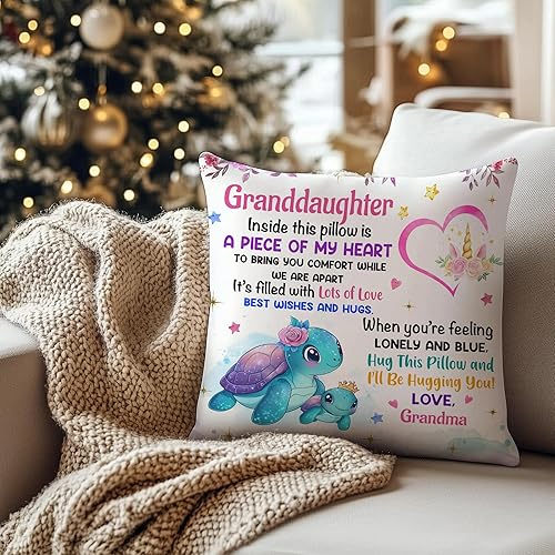 Miniatura 6 de Hyturtle Almohada para nieta (inserto incluido) Regalos de abuela, abuela, cumpleaños para nieta, tortuga marina, cojín costero, sofá, sofá,