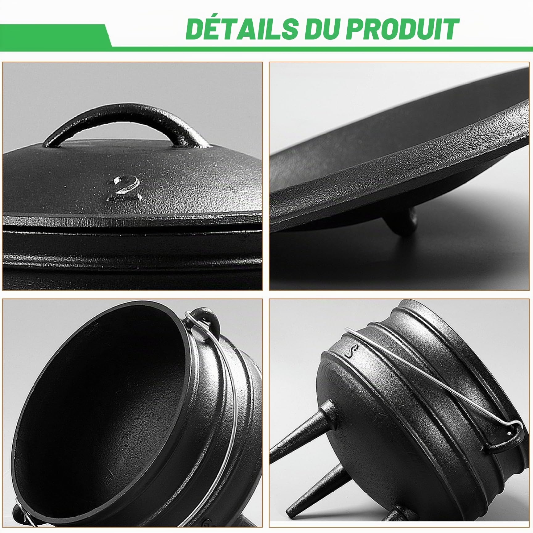 Chaudron en Fonte|Chaudron 0, 8 L Sorcières avec Couvercle et Poignée Marmite en Fonte avec 3 Pieds Longs pour Cheminée Cuisson au Charbon Décorations d'Halloween Style 1