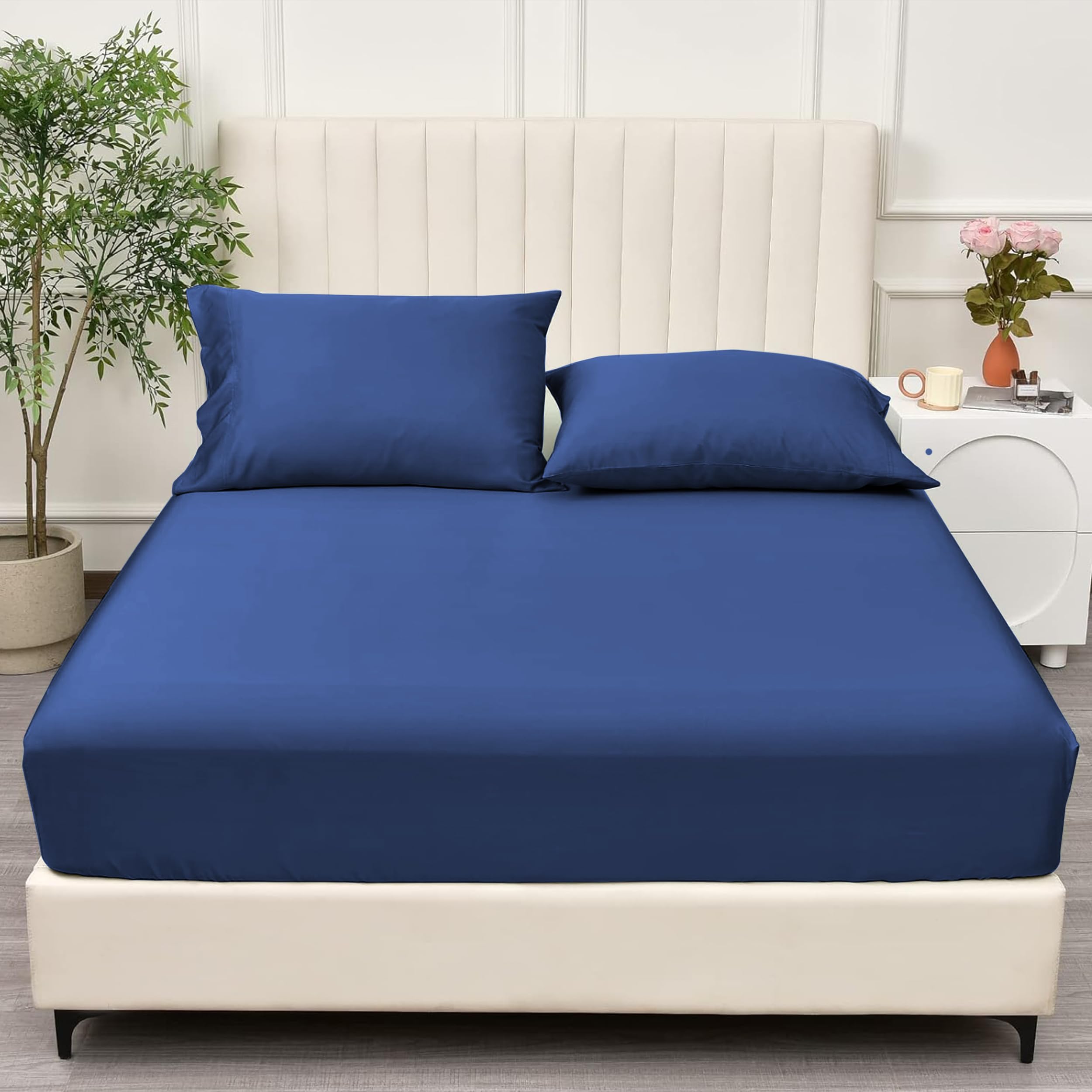 PRIME LINENS Brushed Microfiber Fitted Sheet 30 Cm Deep Pocket Easy Care Bed Sheet Ultra Soft Bottom Sheet Shrinkage & Fade Resistant (Royal Blue, Single) — image 1