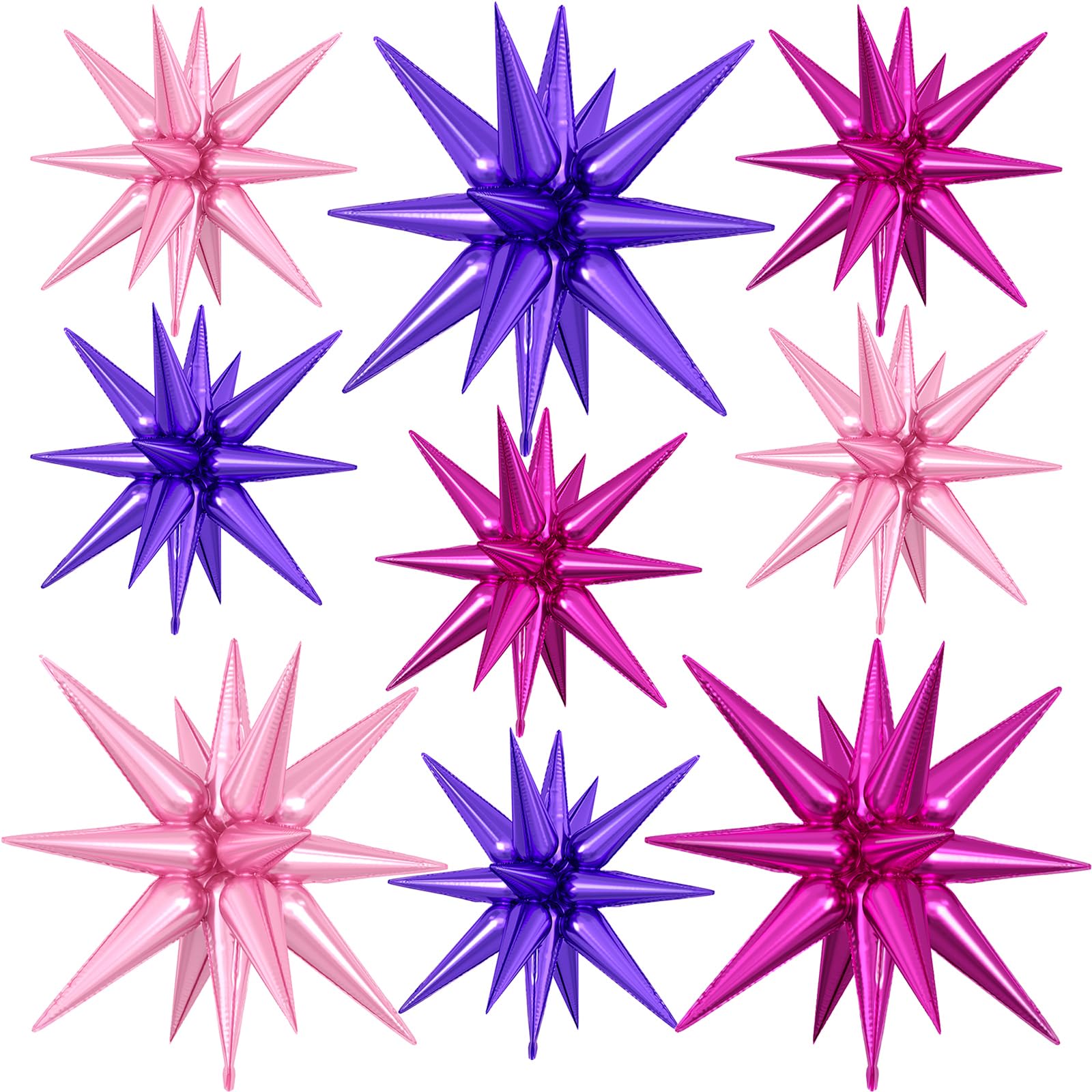 9Pcs Purple Pink Star Balloons, Large Explosion Foil Balloons, Metallic Mylar Spike Balloon for Birthday Anniversary Wedding Disco Party Supplies, 3 Pcs 27Inch & 6 Pcs 22Inch โ image 1