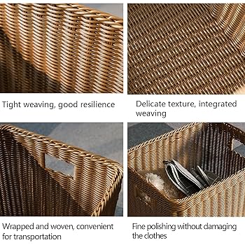 籐製ハンドル付き収納バスケット ⑥ Amazon｜プラスチック製収納