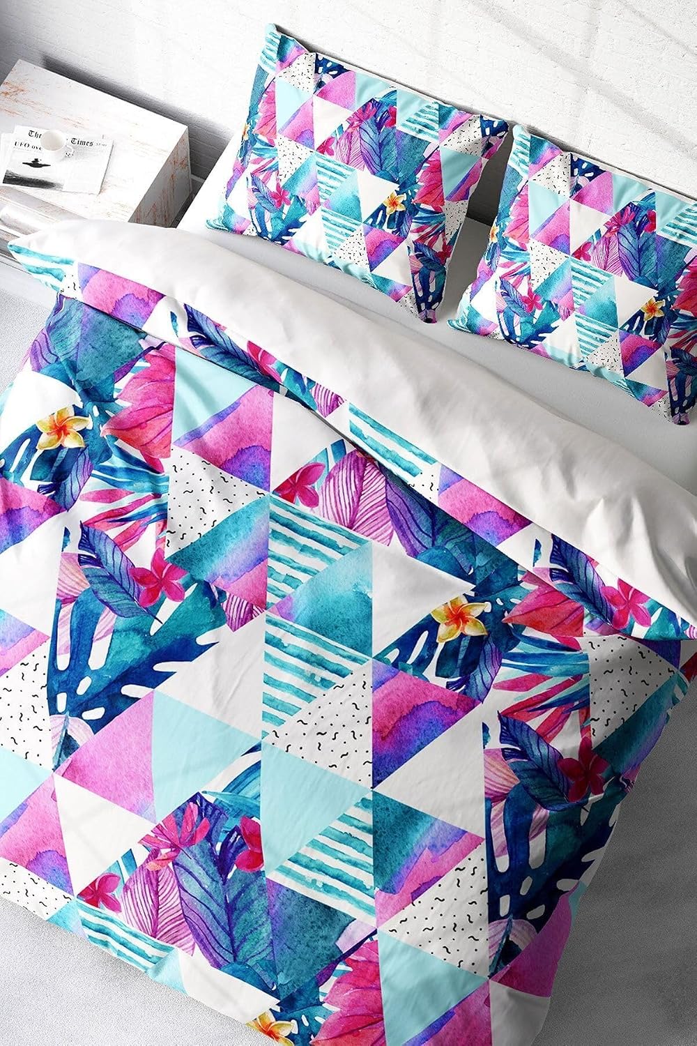 MONOHOME Geometric Tropical 3D Pamuk Saten Çift Kişilik Nevresim Takımı, monohome18580