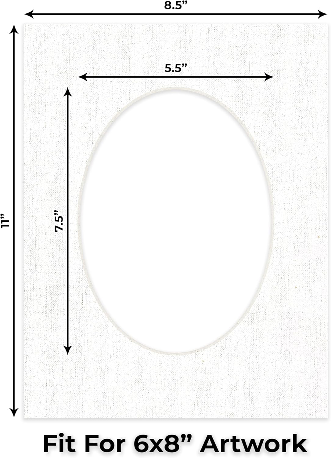 8.5x11 Mat Bevel Cut for 6x8 Photos - Precut White Linen Canvas Oval Shaped Photo Mat Board Opening - Acid Free Matte to Protect Your Pictures - Bevel Cut for Family Photos, Pack of 10 Matboards