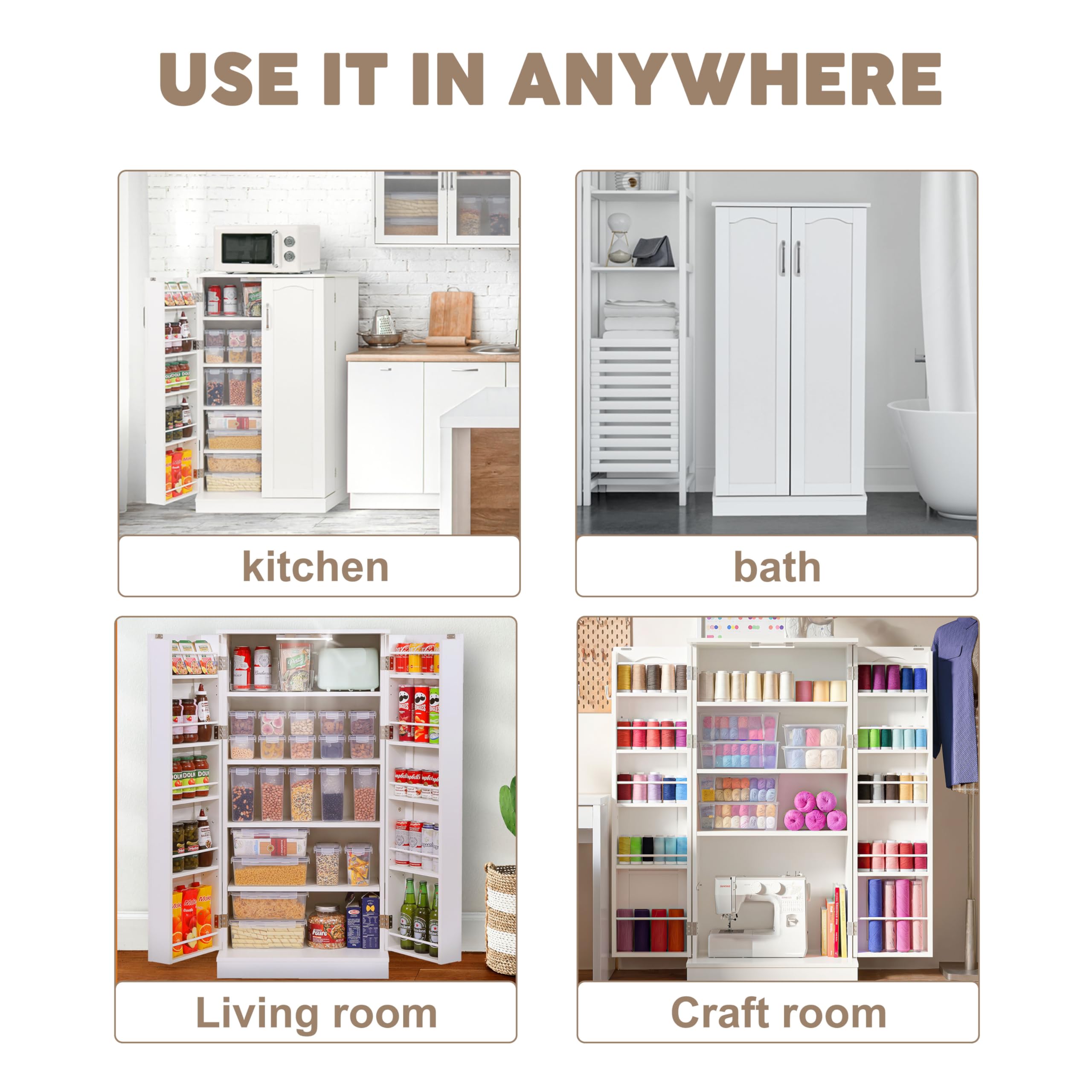 50" Craft Storage Cabinet with LED Lights​​ – Adjustable Shelves Sewing Organizer, Multi-Purpose Sewing Cabinet for Craft Room/Home Office Storage